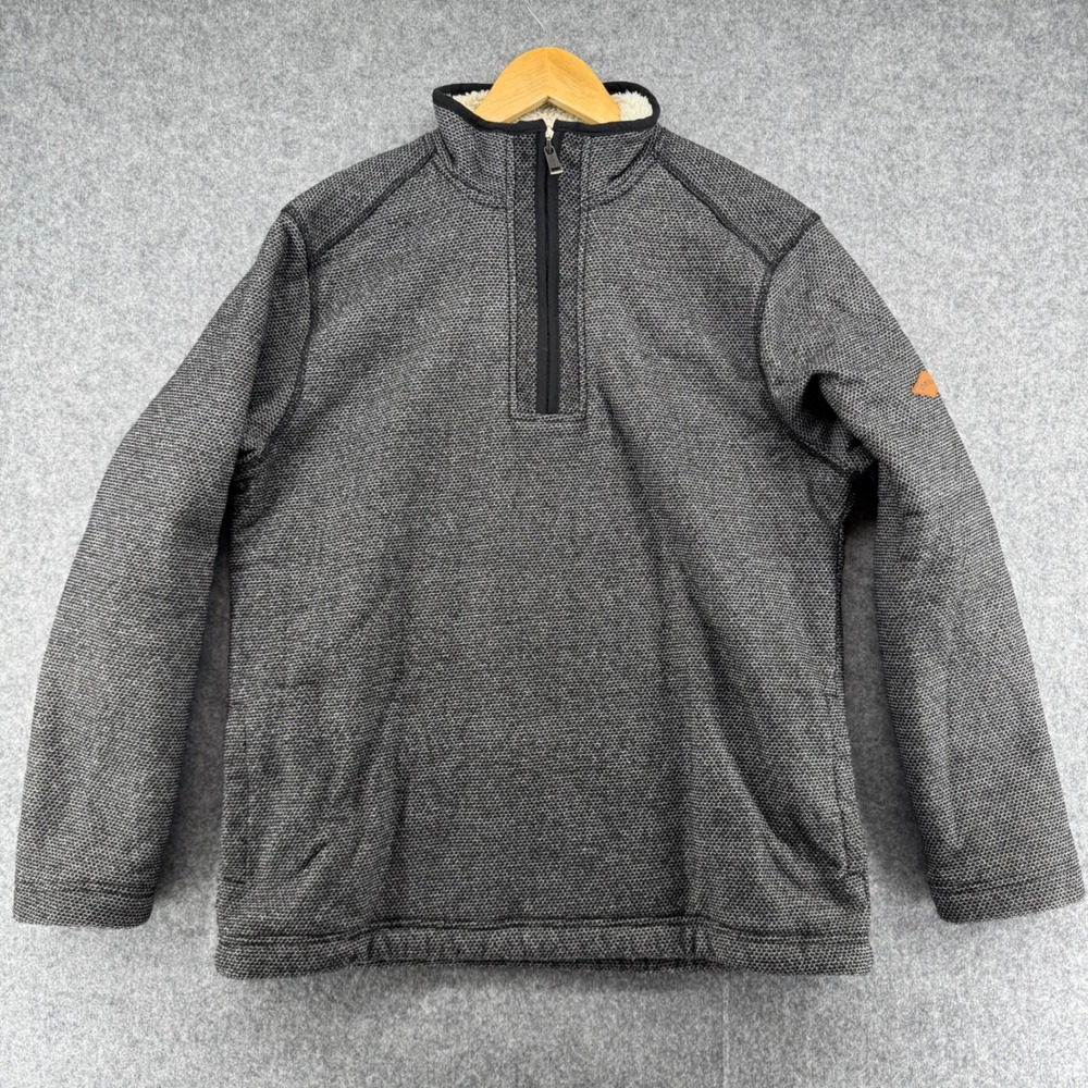 Orvis Pullover Sweater Mens Medium Gray Quarter Zip Sherpa Lined Honeycomb Knit - Picture 2 of 10